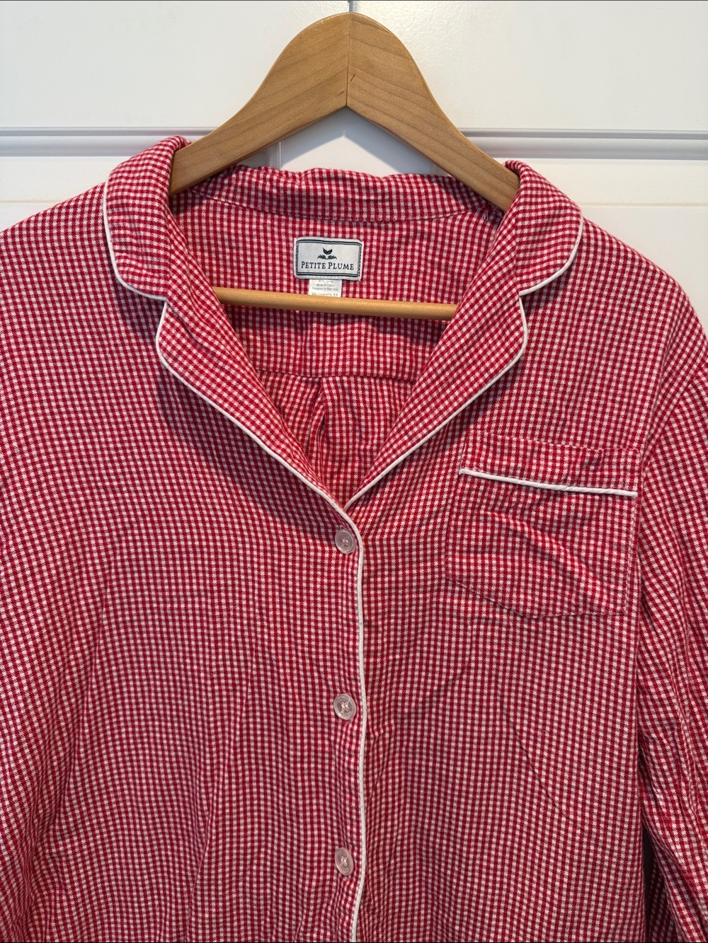 Petite Plume Women's Flannel Pajama Set in Red Mini Gingham Medium